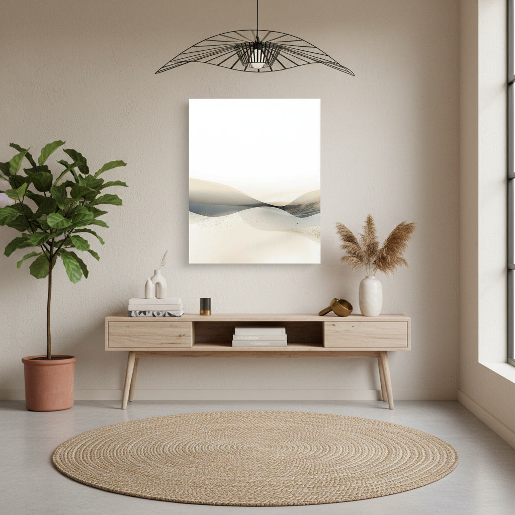 An entryway with big wall art canvas