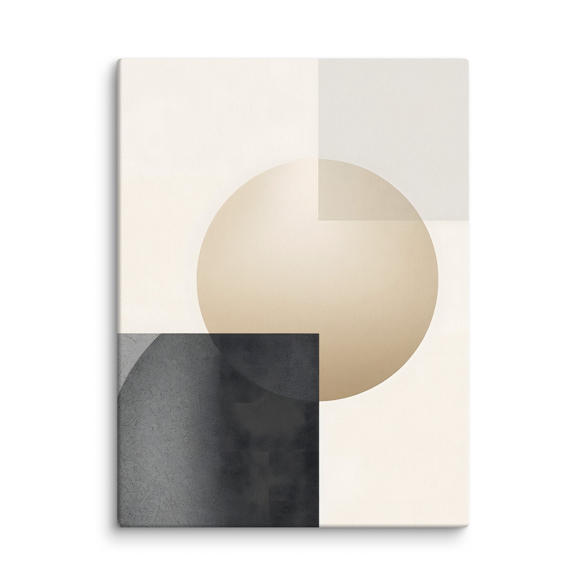 Geometric Japandi wall art with tonal circles and dark accents for mental clarity and focus.